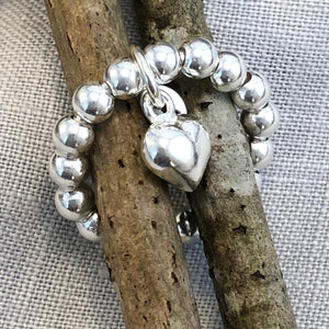Silver beads with heart
